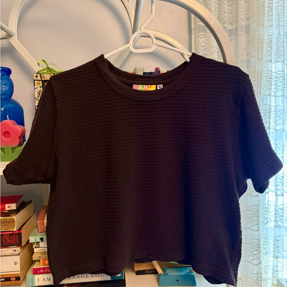 Big Bud Press Oversized Boxy Cropped Ribbed Tee - dark purple